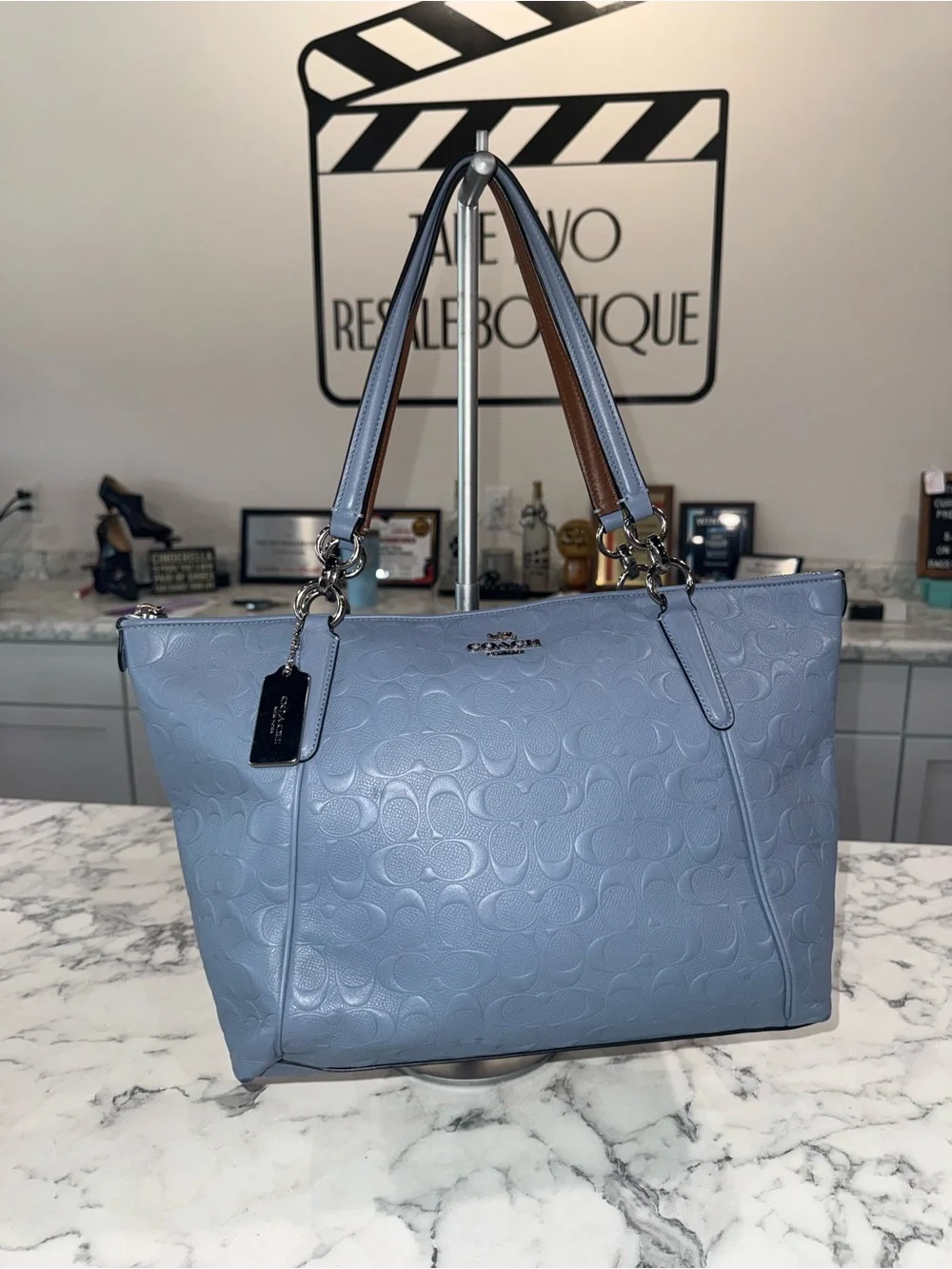 Coach Light Blue Ava Leather Tote