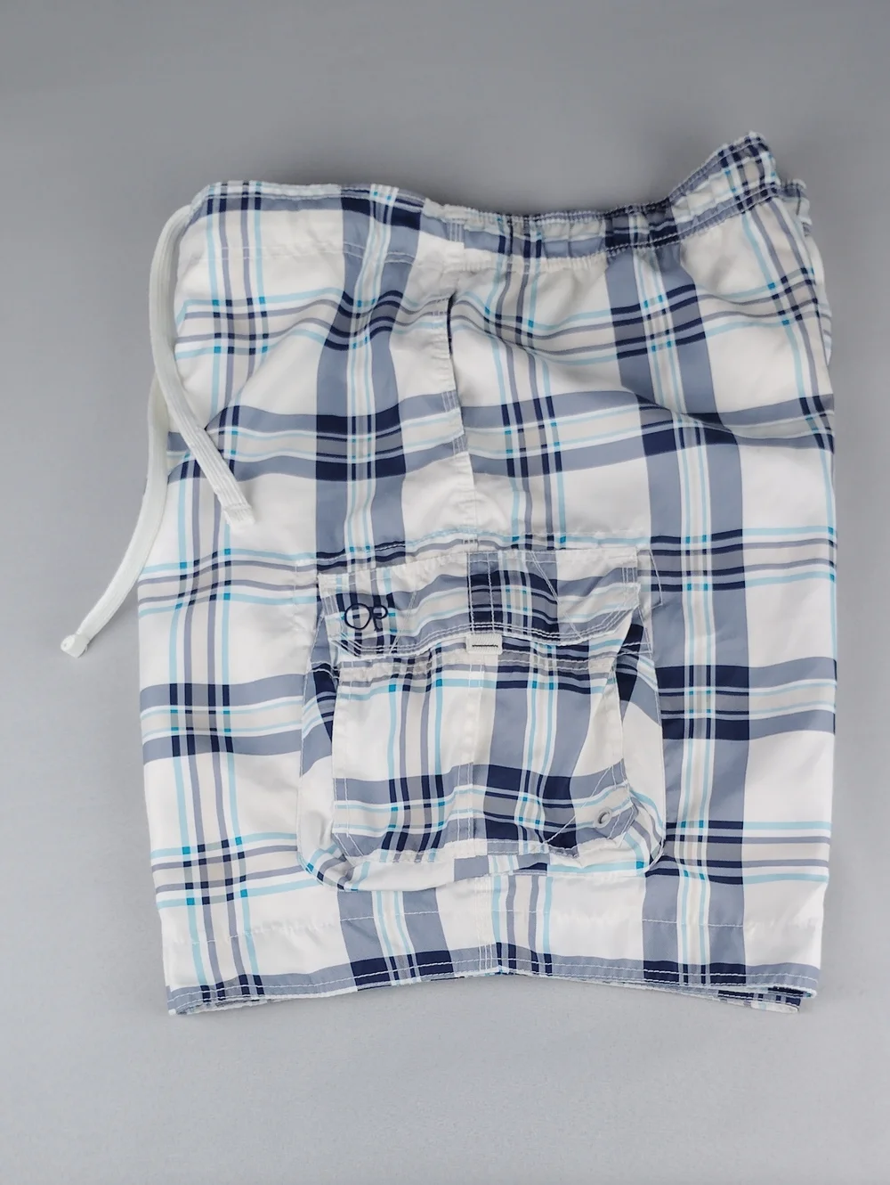 OP Men's Plaid Swim Trunks - White/Navy