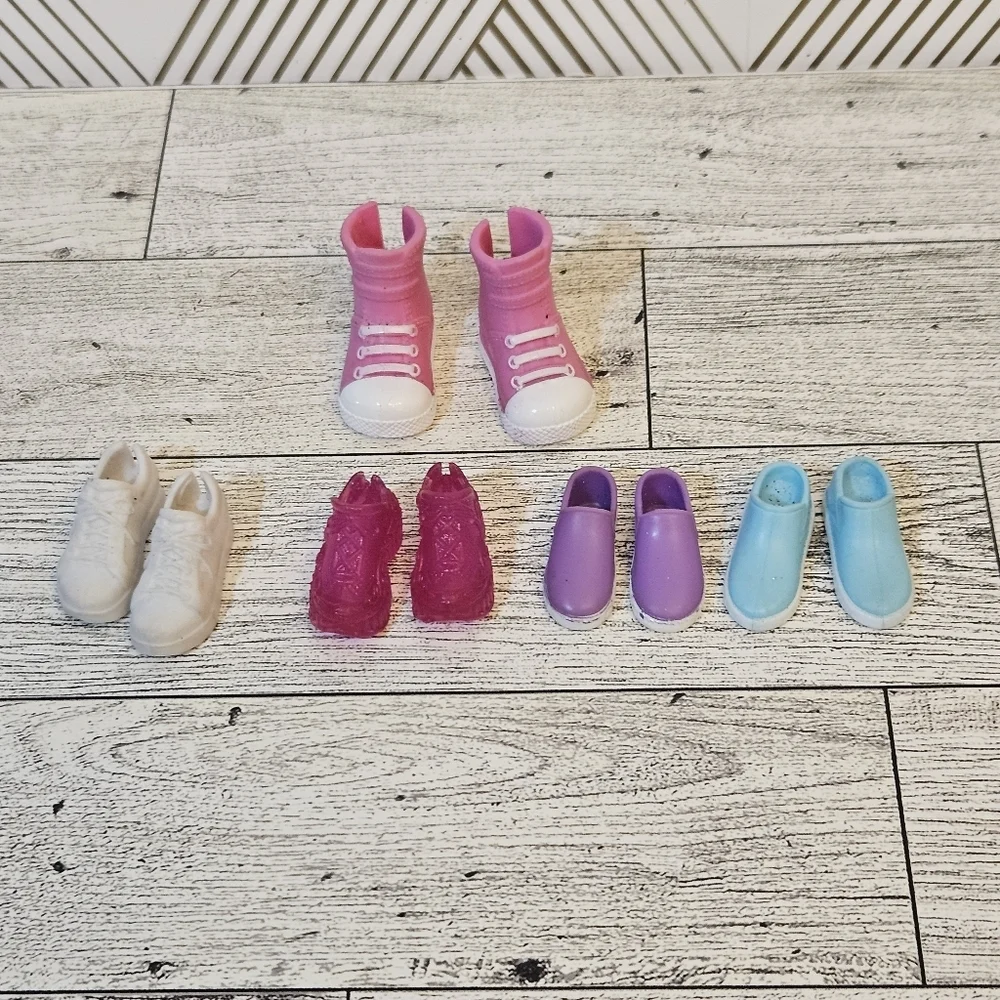 Lot Of 5 Pairs Mattel Barbie Athletic Shoes Sneakers Slip Ons High Tops