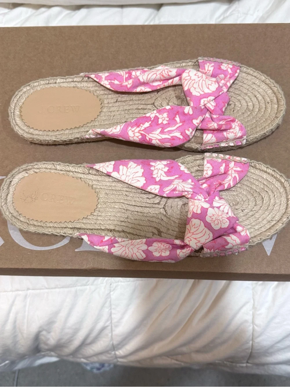 J. Crew Pink Floral Twisted Knot Espadrille Slides New