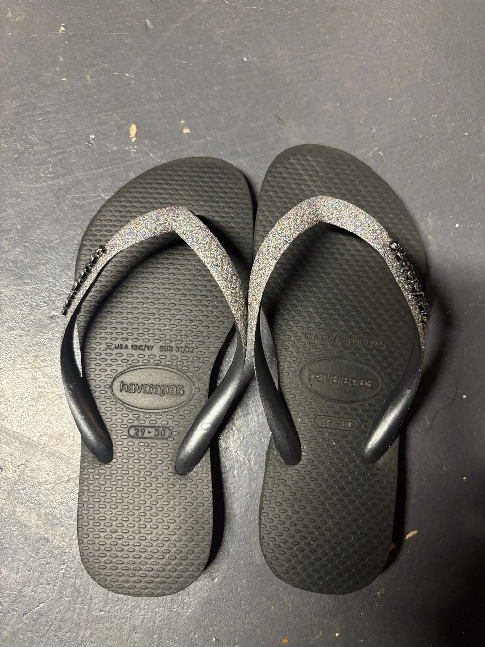 Havaianas Black Flip Flops with Sparkle Straps