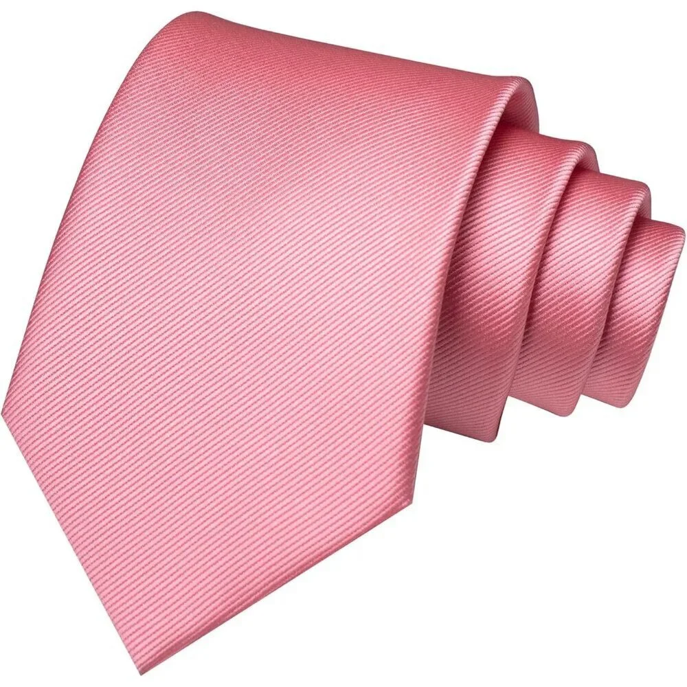 Men's Pink Colour Formal Necktie and Pocket Square Tie Clip Sets