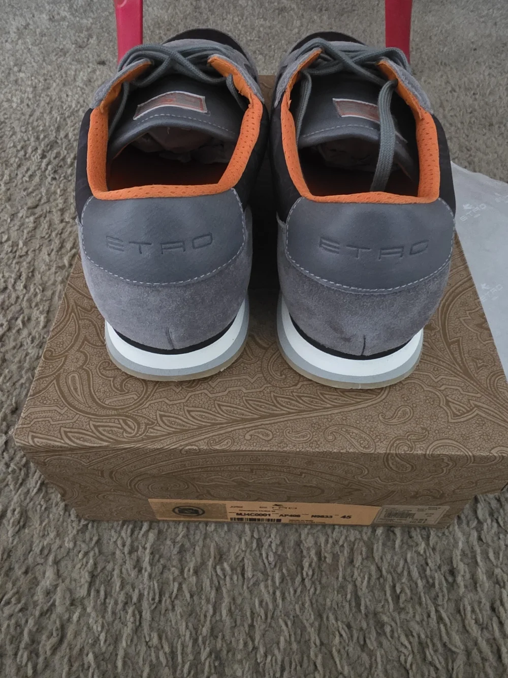 ETRO Men's Gray & Black Suede-Trim Sneakers with Orange Lining