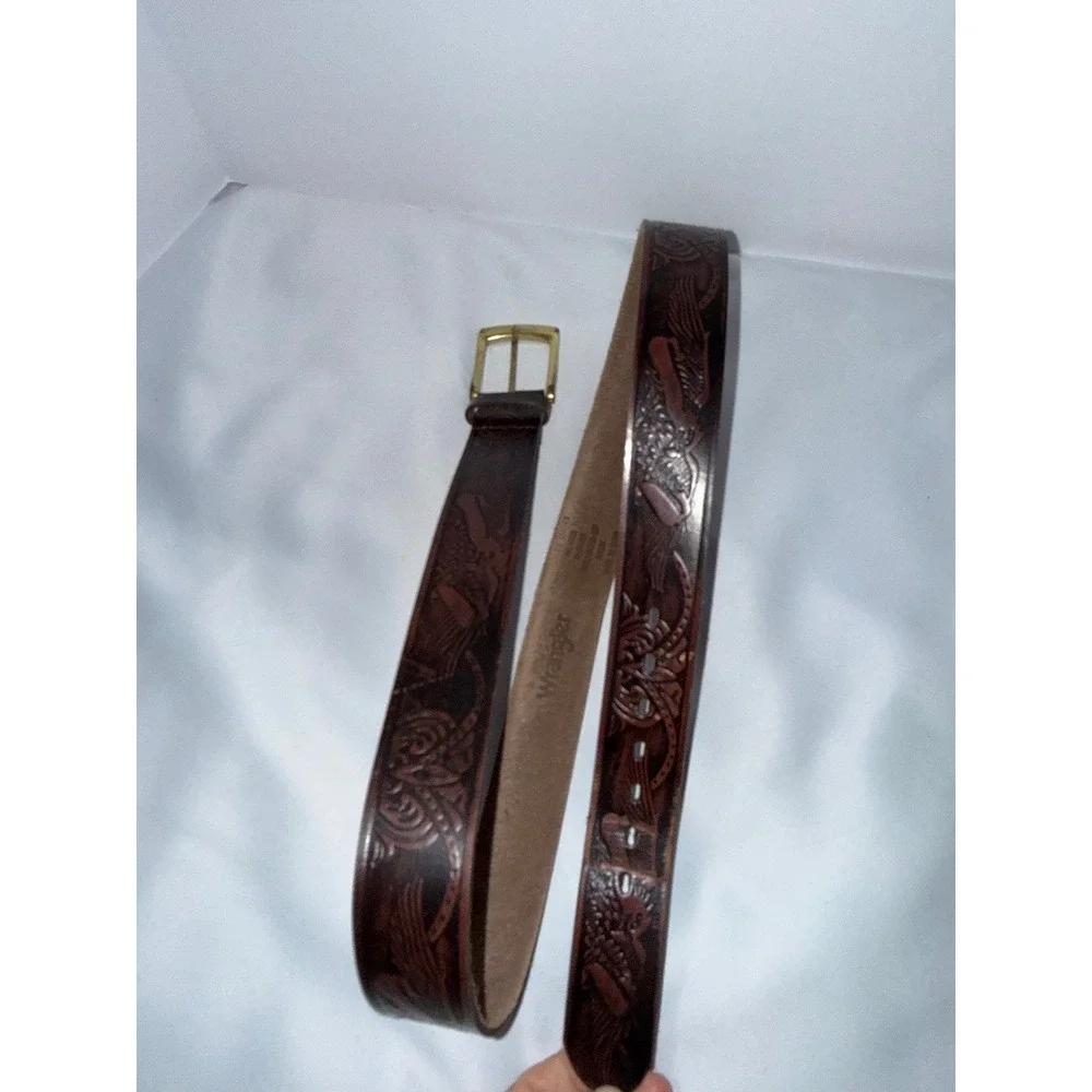 Wrangler Mens Brown Leather Western Eagle Floral Embossed Belt 44 3W06152