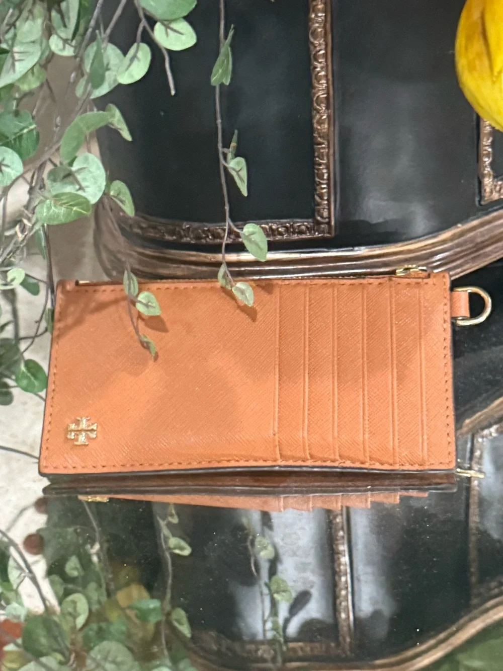 Tory Burch Burnt Orange Saffiano Leather Zip Card Case