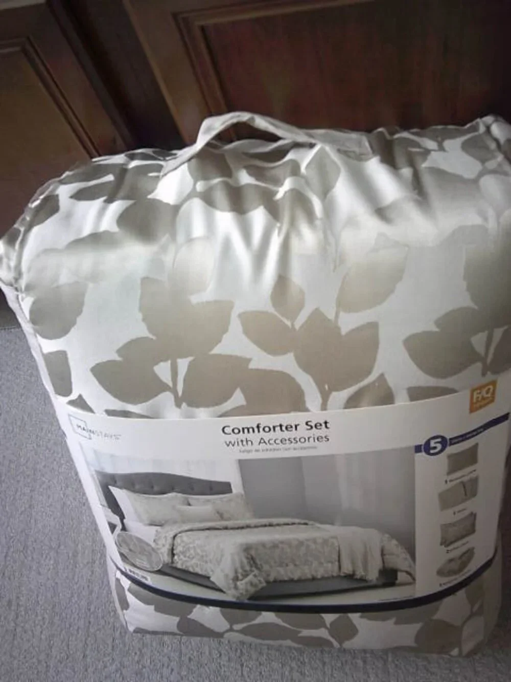 NEW MAINSTAYS COMFORTER SET & ACCESSORIES FULL QUEEN GOLD FOLIAGE PRINT 5 PCS 🎁
