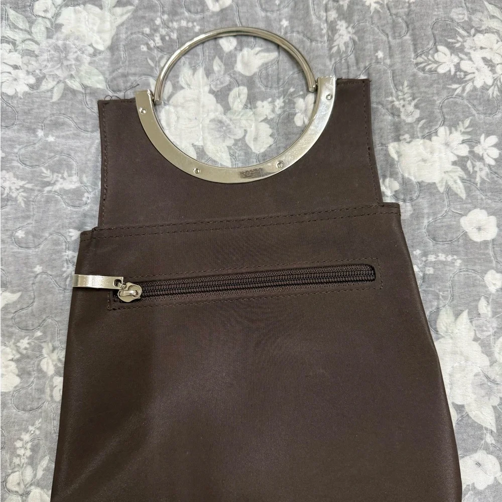 Elegant Brown Handbag with Silver Accents