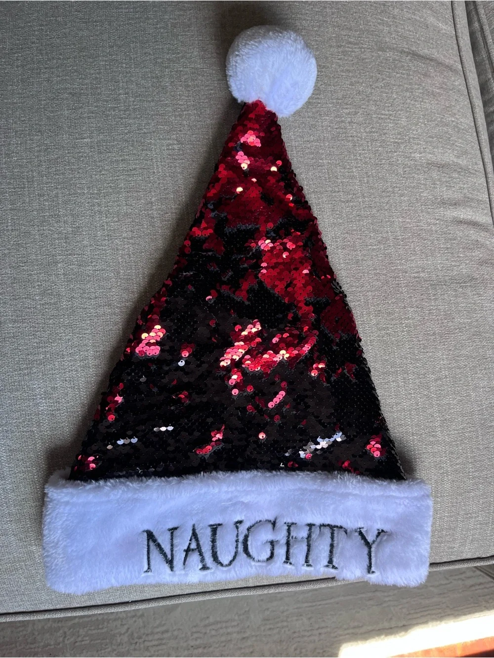 Sequin 'Naughty' Holiday Santa Hat - Red & Black