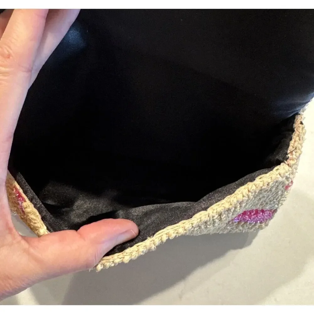 Floral Sequin Rafia Evening Clutch Purse Wedding Prom Vintage‎ Inspired Boho