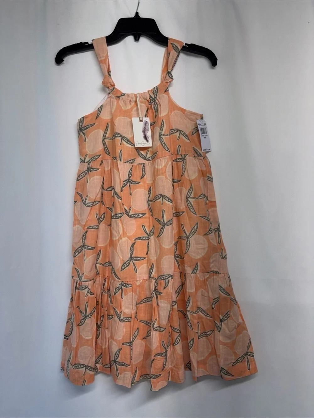 Jessica Simpson Girl's Dress M 8 Orange Fruit Sleeveless Lined 100% Cotton $42