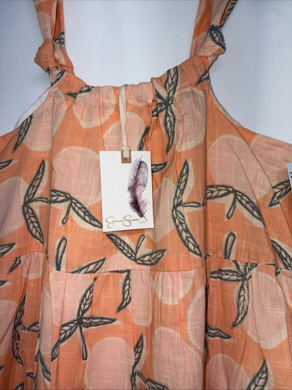 Jessica Simpson Girl's Dress M 8 Orange Fruit Sleeveless Lined 100% Cotton $42