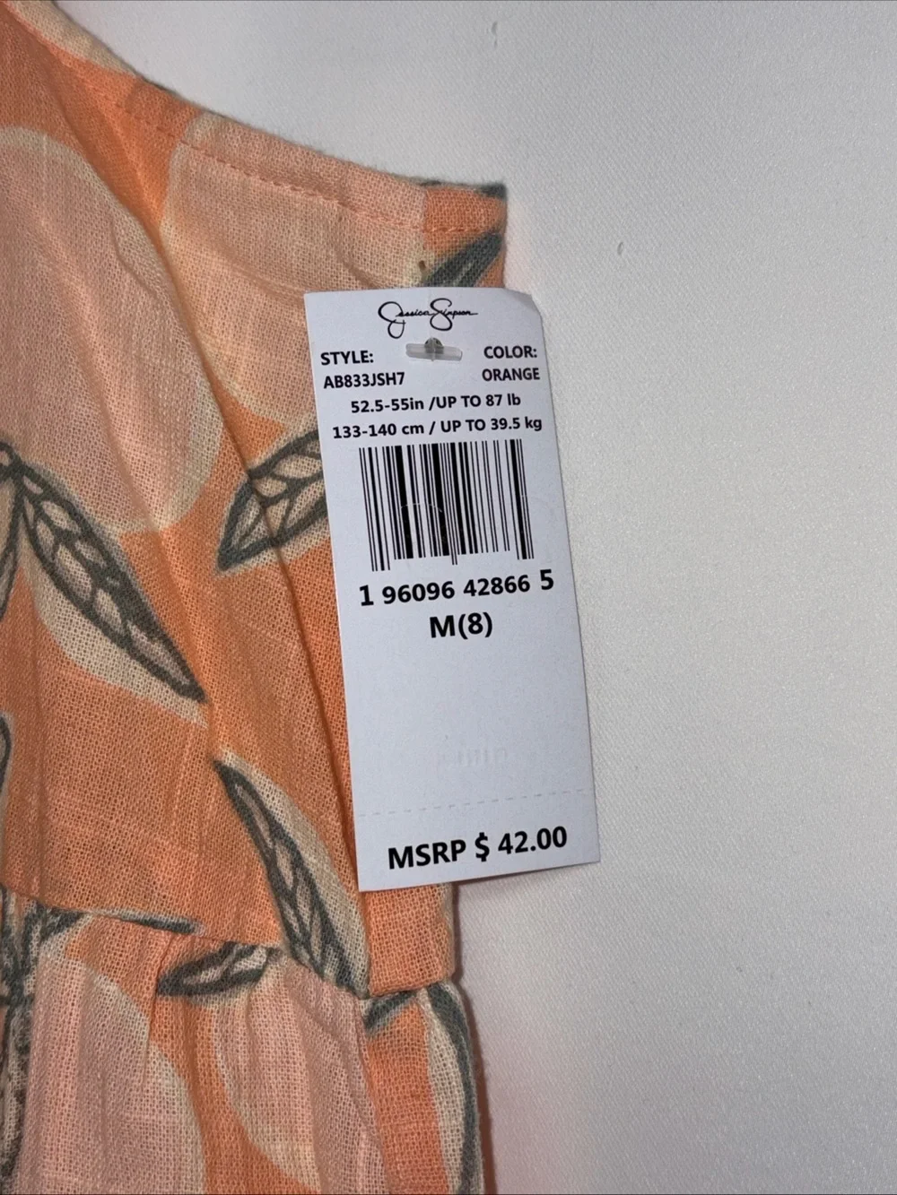 Jessica Simpson Girl's Dress M 8 Orange Fruit Sleeveless Lined 100% Cotton $42