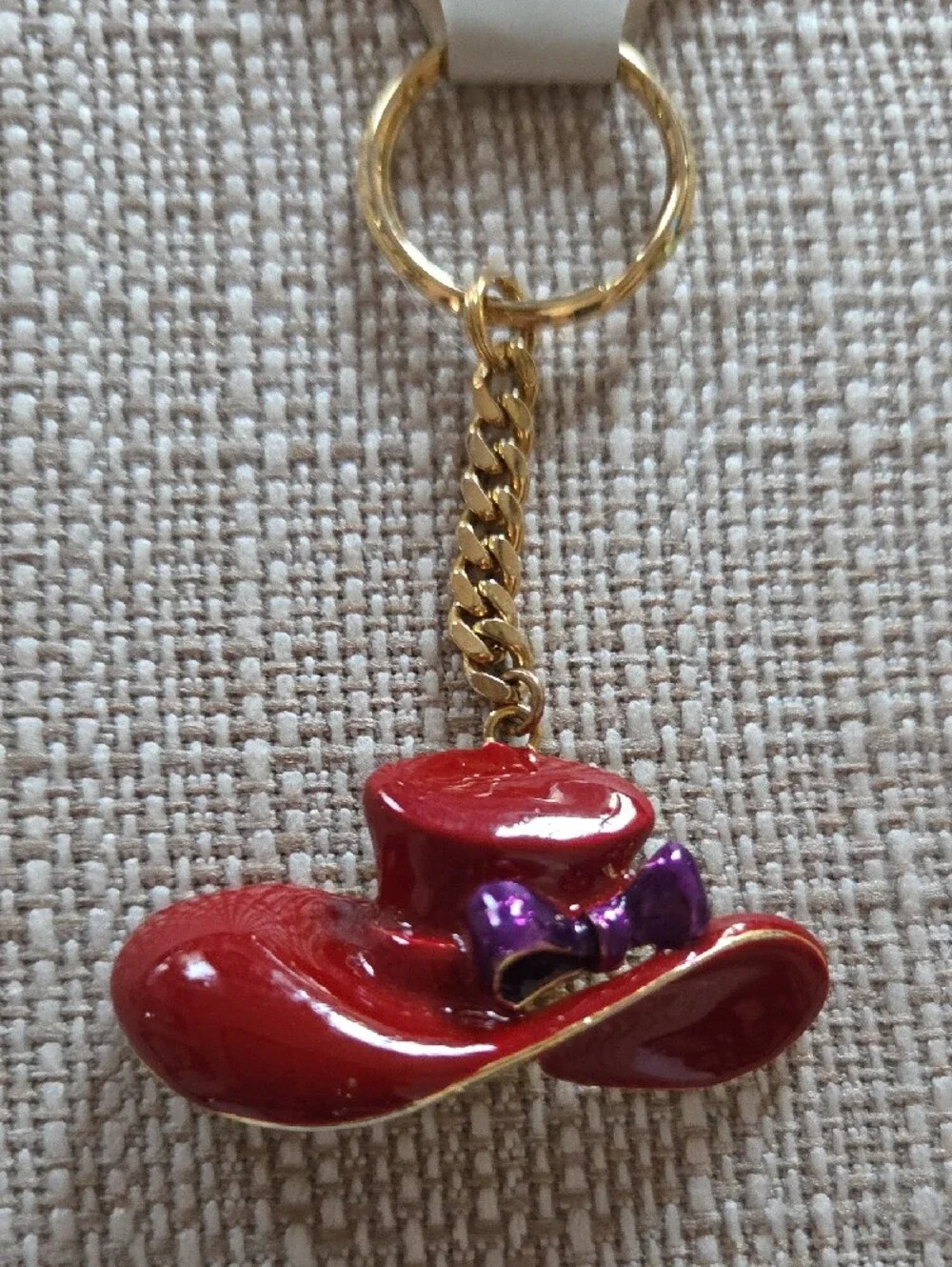 Red Hat Keychain or Bag Charm  with Purple Bow