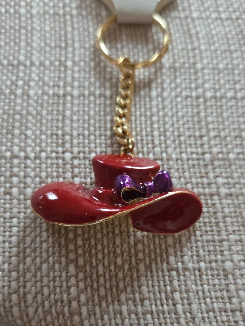 Red Hat Keychain or Bag Charm  with Purple Bow