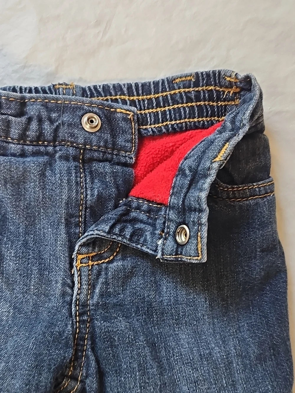 Old Navy Baby 3-6 Months Soft Denim Jeans with Red Fleece Lining Used
