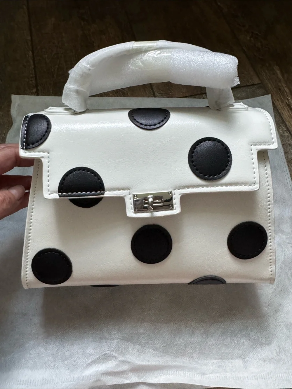 NWT Anthropologie Mellie Bianco Satchel with Black Polka Dots