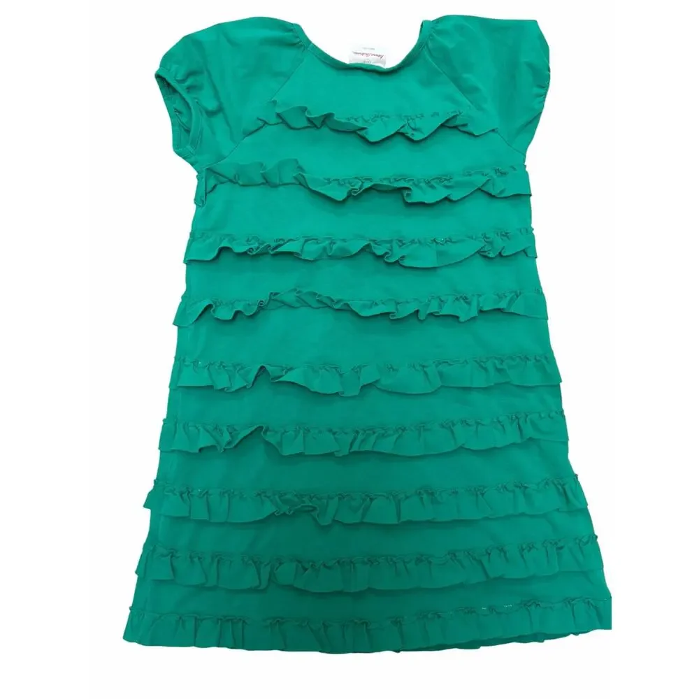 Hanna Andersson Emerald Green Ruffle Dress Girls Size 120 6/7 Cotton Knit