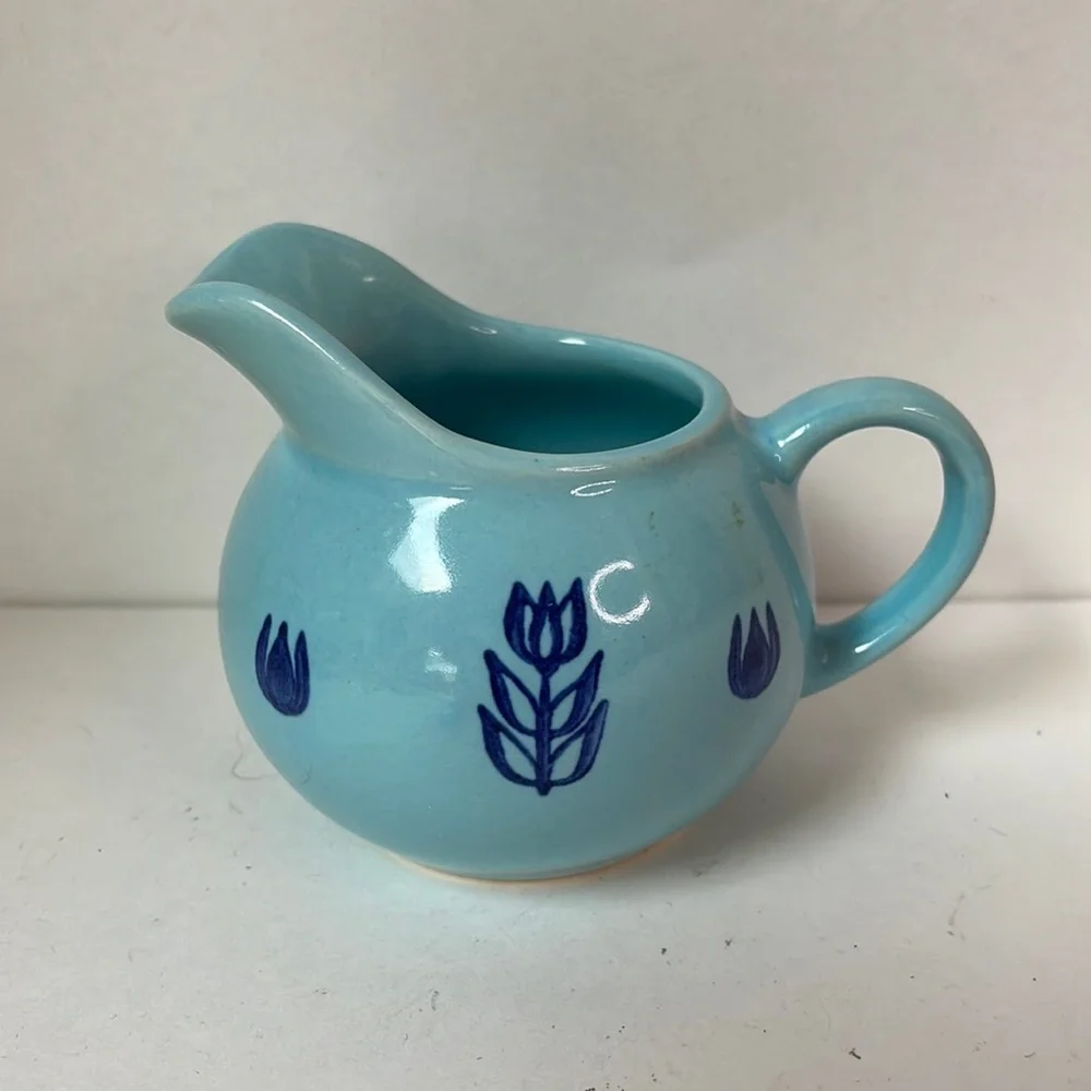 Vintage creamer Tiffany blue with cobalt blue floral design