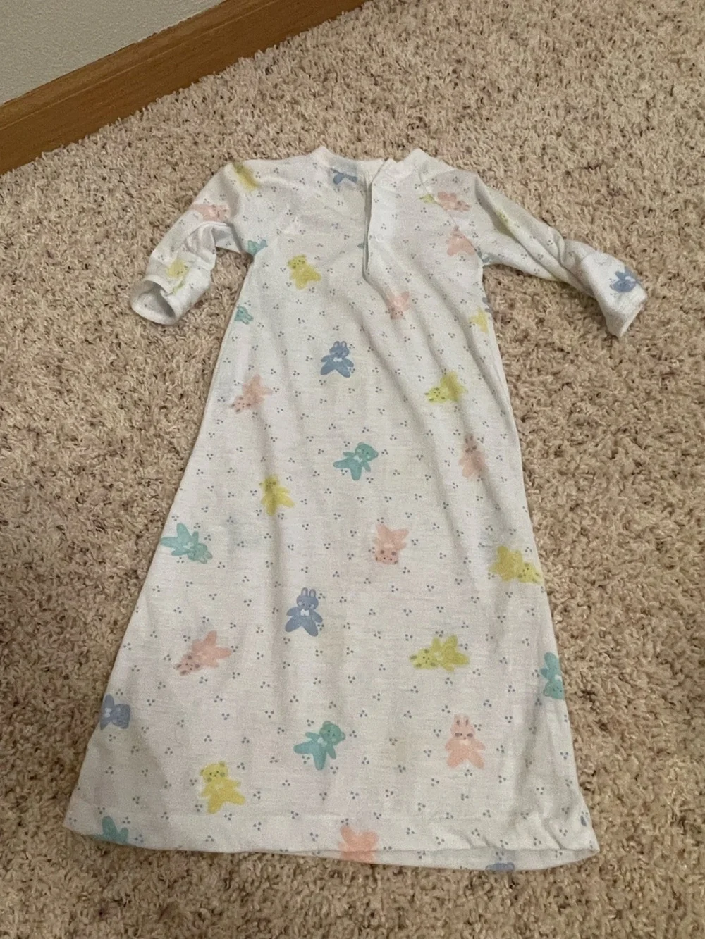 Vintage Healthtex Layette White Sleep Gown with Pastel Animal Prints
