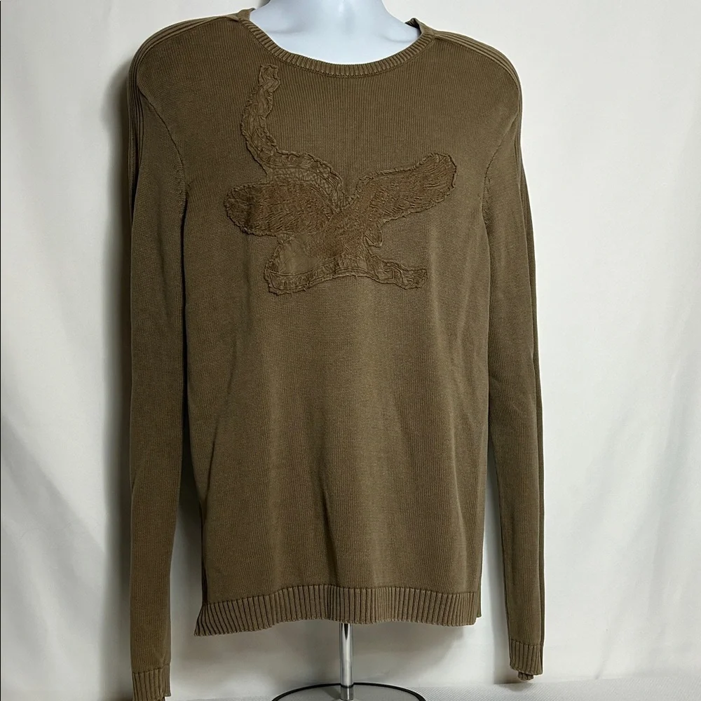 Armani Exchange Size Medium Eagle Embroidered Patch Brown Pullover Sweater
