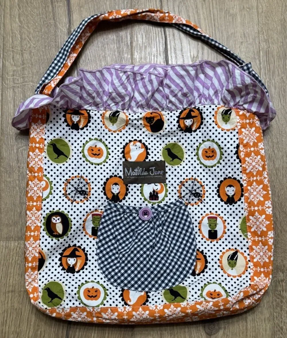 Matilda Jane Tote Halloween Shoulder Bag Fabric Candy Trick Or Treat Reversible