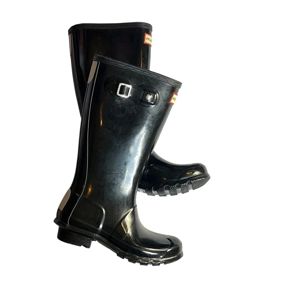 Hunter Black Gloss Rain Boots Kids US 2B Waterproof Wellies