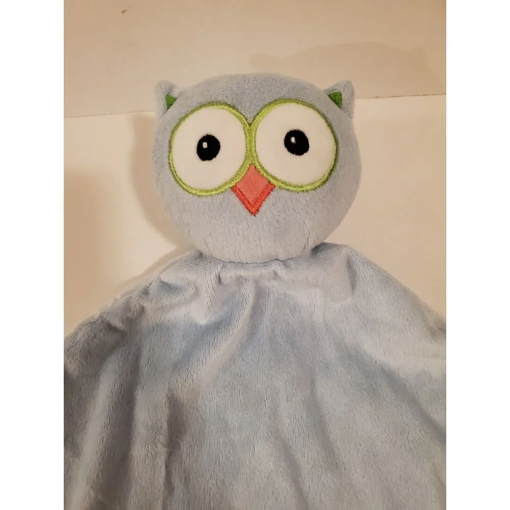 Blue Owl Lovey‎ Baby Security Blanket Plush Lovey Blue Pink Knotted Corners