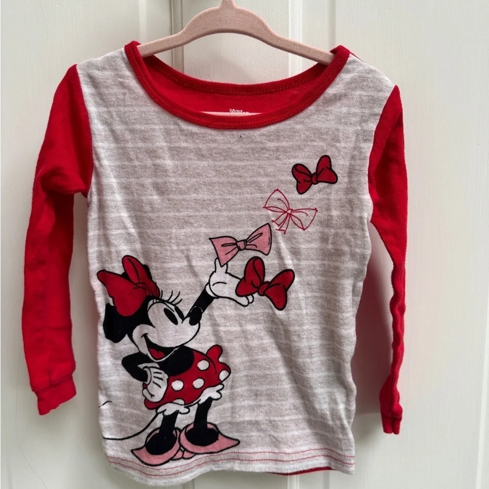 Disney Junior Minnie Mouse 4T Girls Red and Gray Long Sleeve Pajama Top Shirt