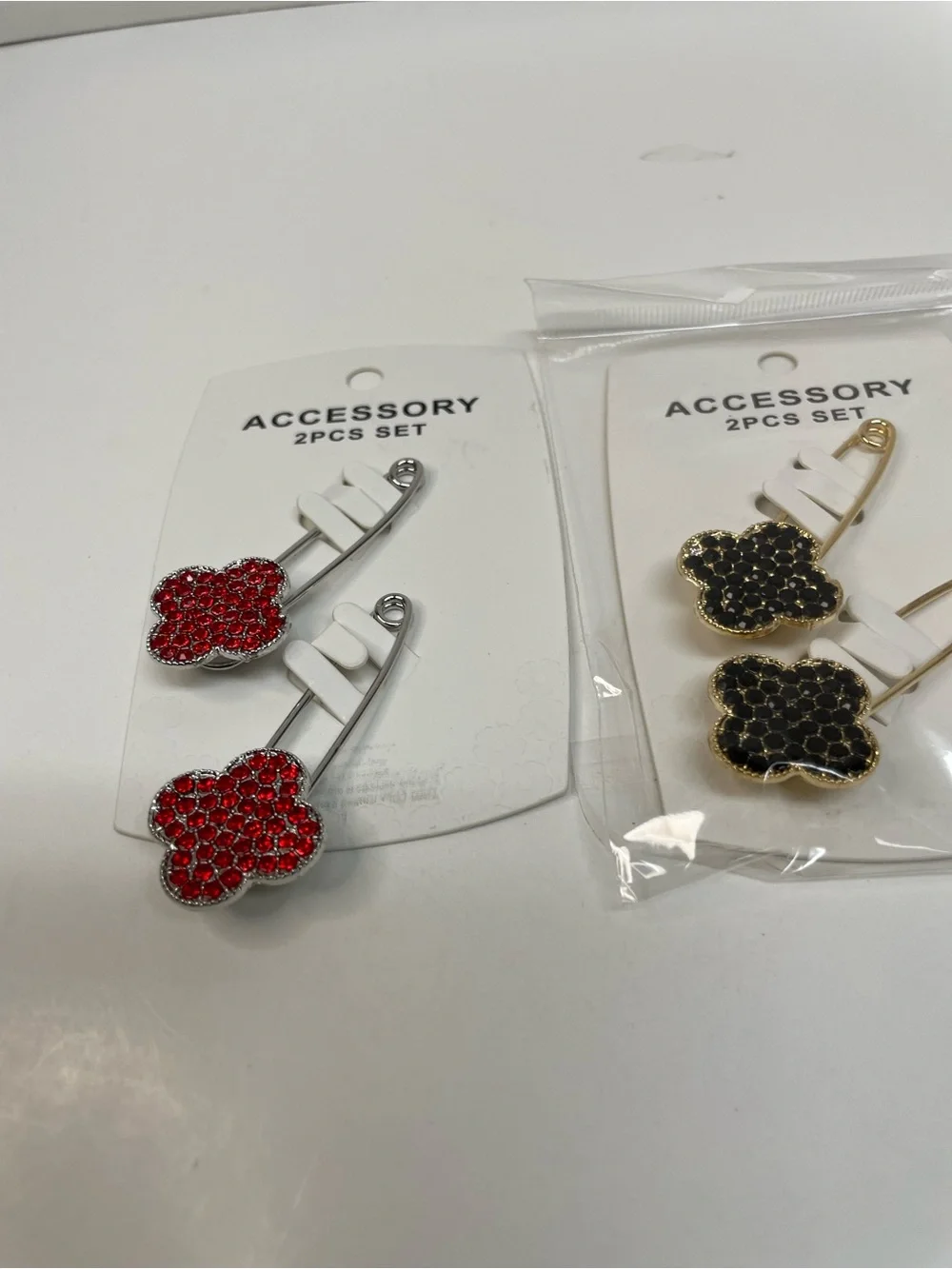 Red and Black Clover Crystal Brooch Set - 2 Sets NWT