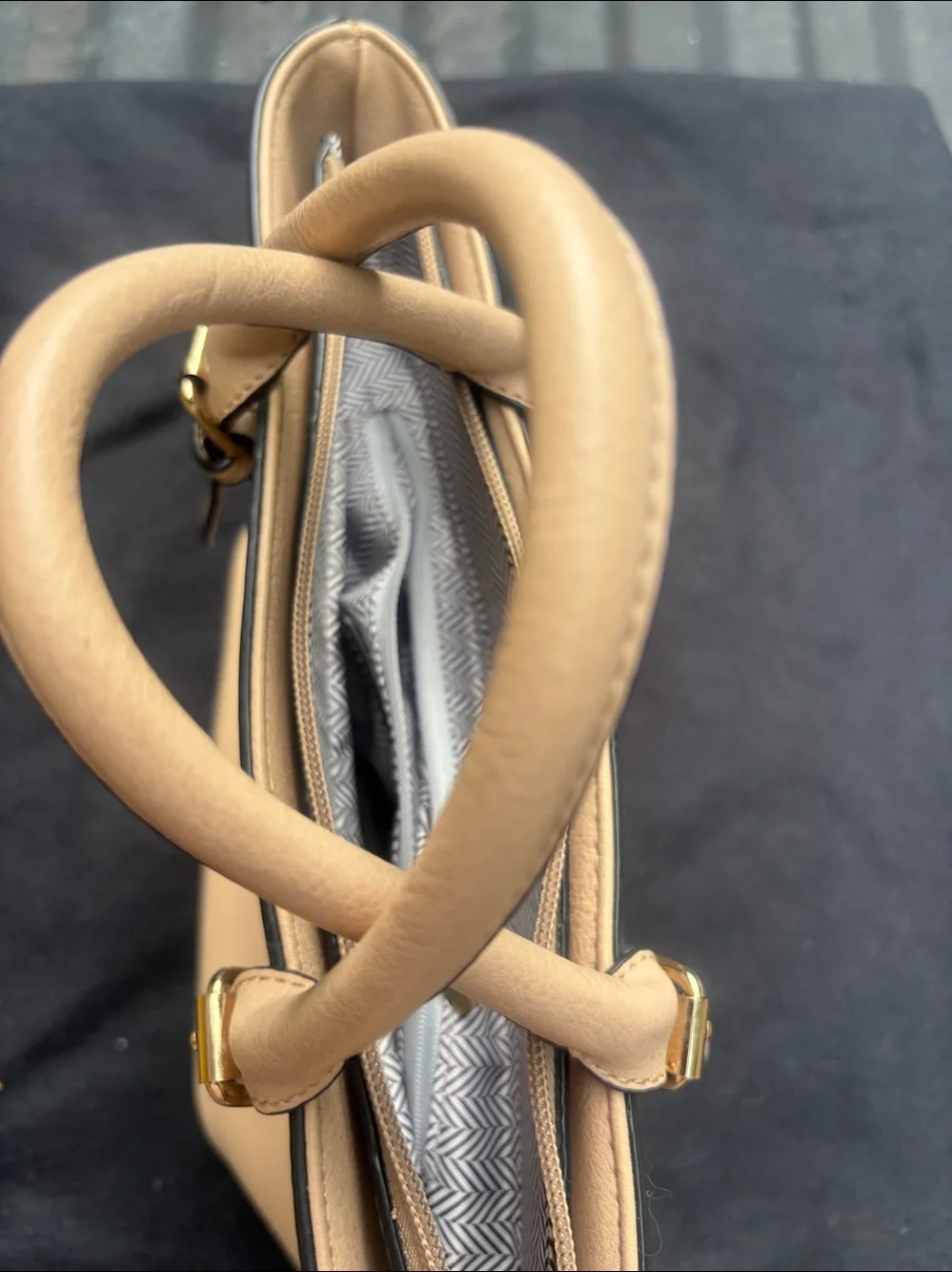 Minimalist Cream Satchel Tote with Polished Hardware