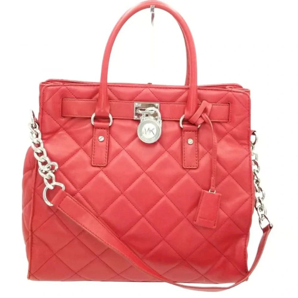 Michael Kors Quilted Red Leather Satchel with Chain Strap