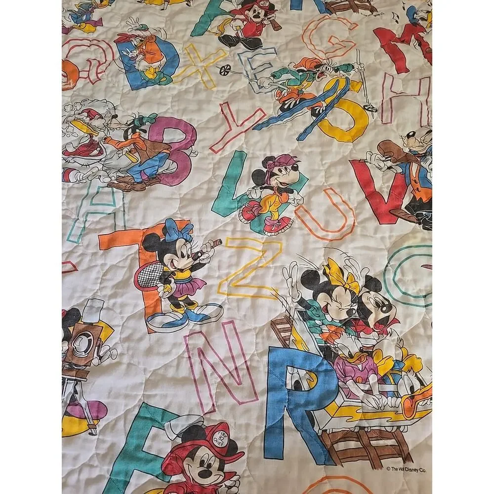 Vintage‎ Dundee Micky Mouse ABC Alphabet Quilted Baby Bedding Blanket 39