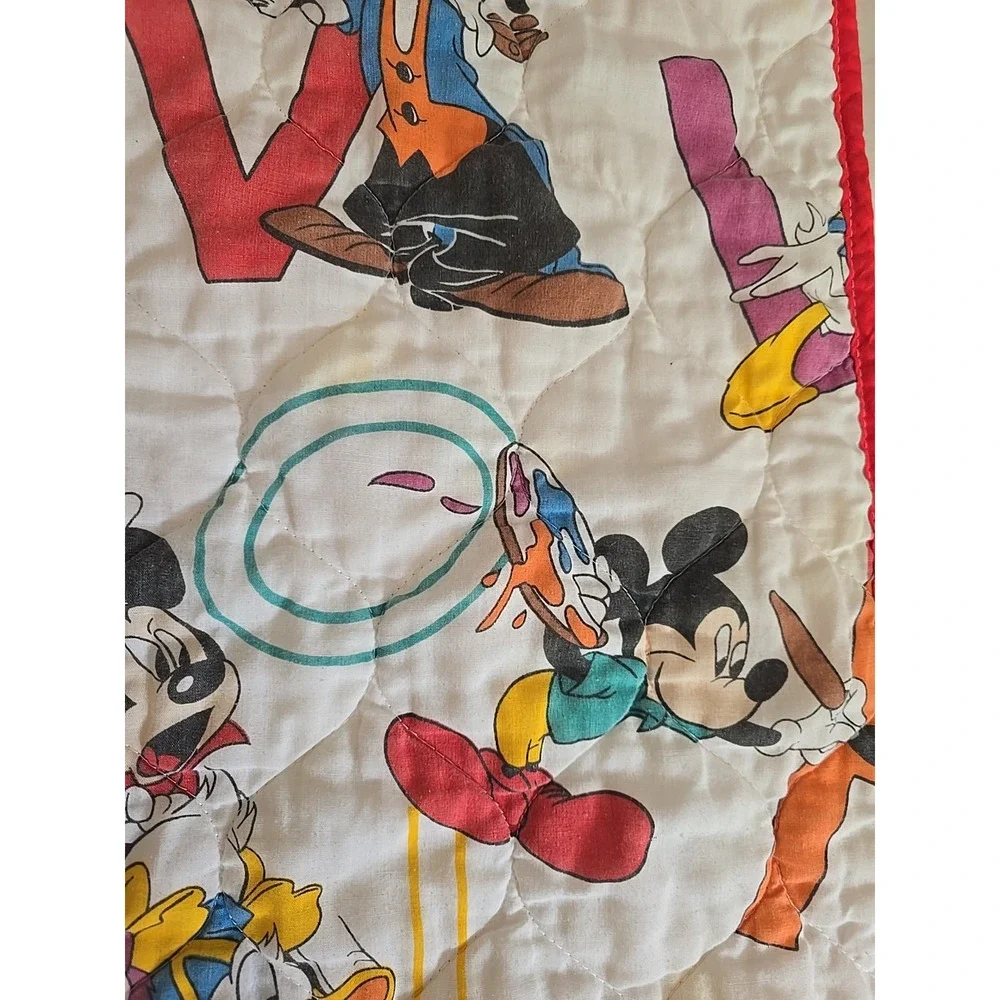 Vintage‎ Dundee Micky Mouse ABC Alphabet Quilted Baby Bedding Blanket 39