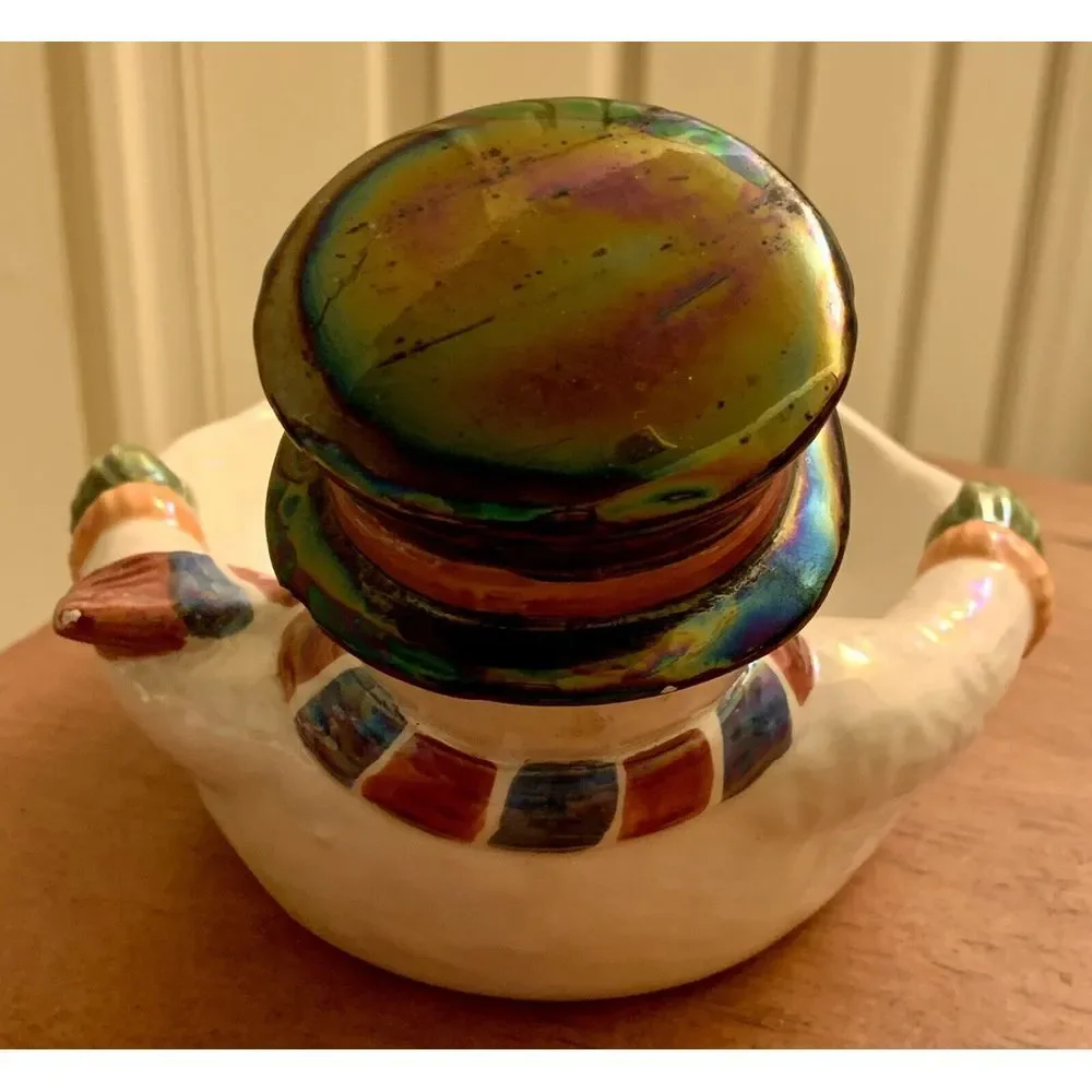 Vintage Glass Christmas Snowman Bowl/‎ Trinket/ Soap Dish 6