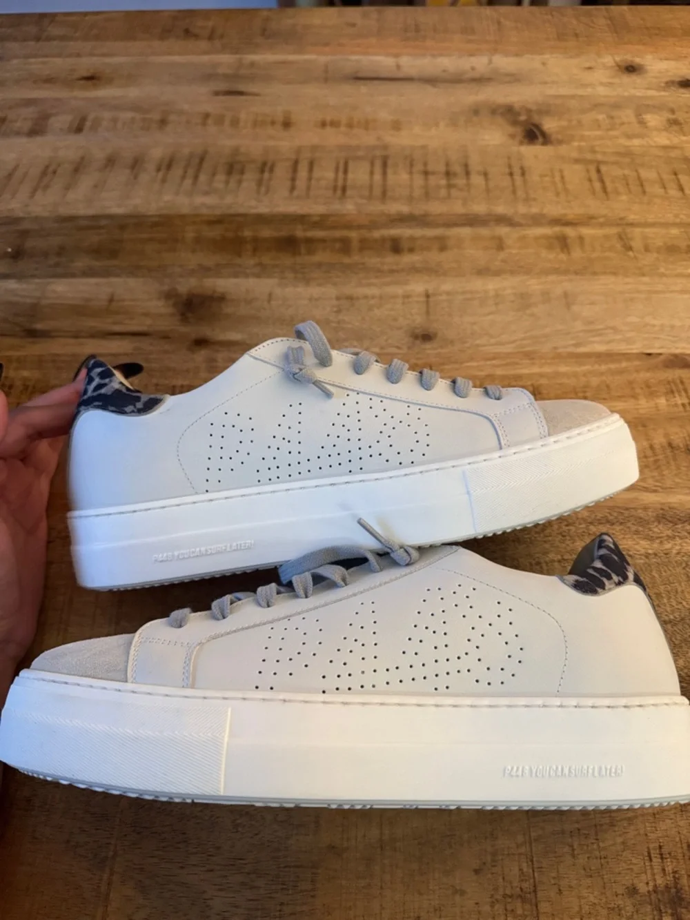 P448 Thea Platform Leopard Print Light Gray Suede Leather Lace-Up Sneakers EU 43