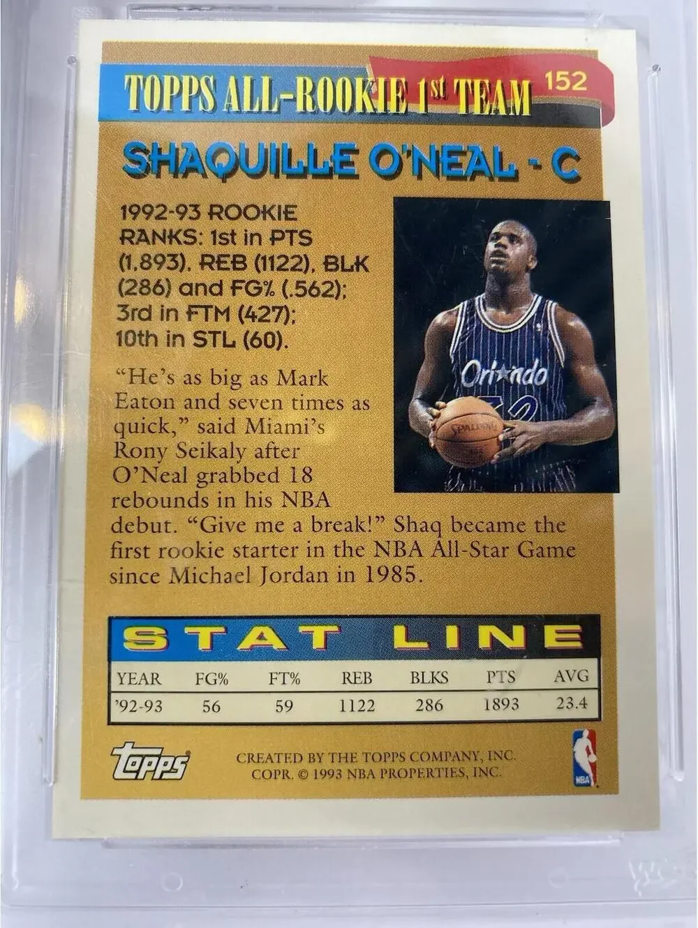 Shaquille O’Neal. Really rare 1992-93 1st team.GEM-MT 10, Rookie Card, Topps