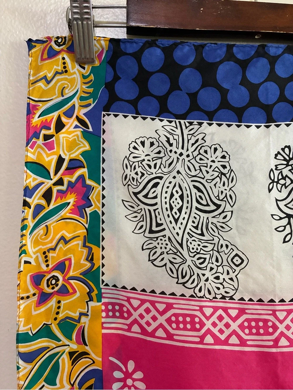 Echo Pink Multi-Pattern silk scarf with gold floral