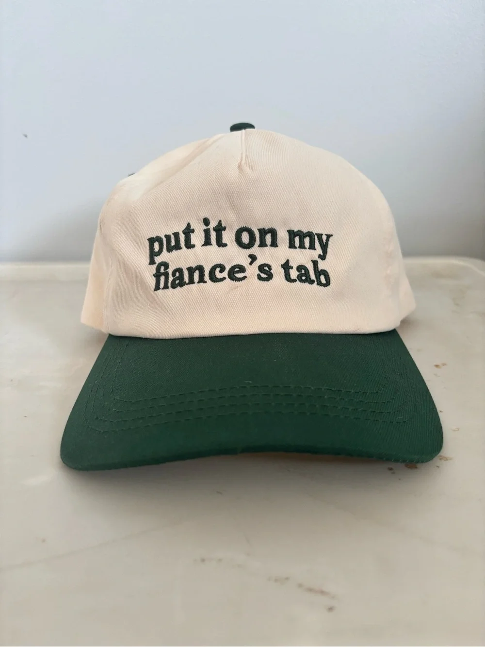 Cream and Forest Green Embroidered Baseball Cap