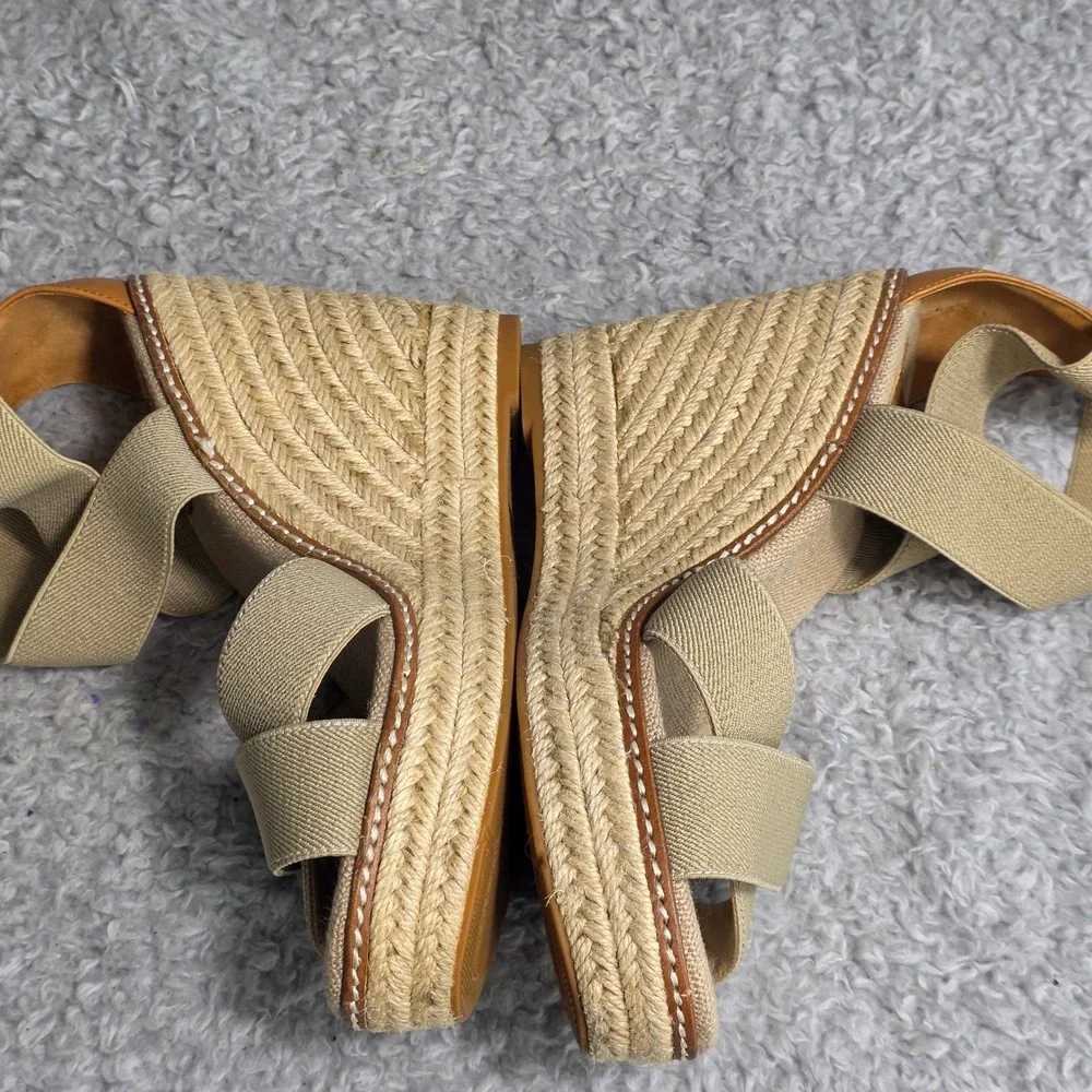 Tory Burch Frieda Espadrille Wedge‎ Sandals Beige Ankle Strap Women 7.5M NEW
