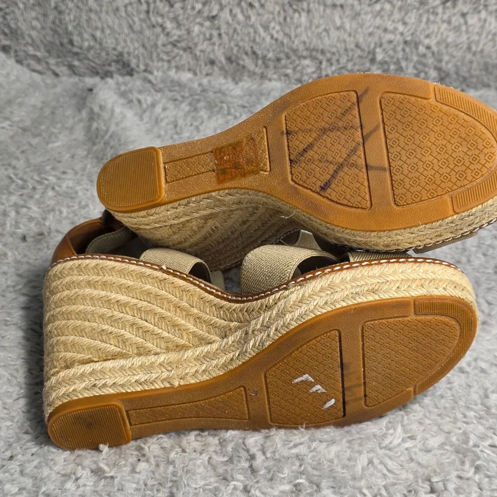 Tory Burch Frieda Espadrille Wedge‎ Sandals Beige Ankle Strap Women 7.5M NEW