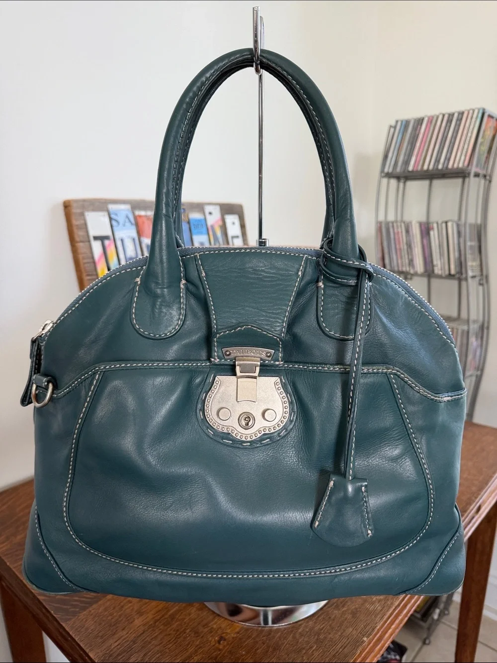 Talbots Beacon Hill domed satchel in a gorgeous teal leather & silver hardware