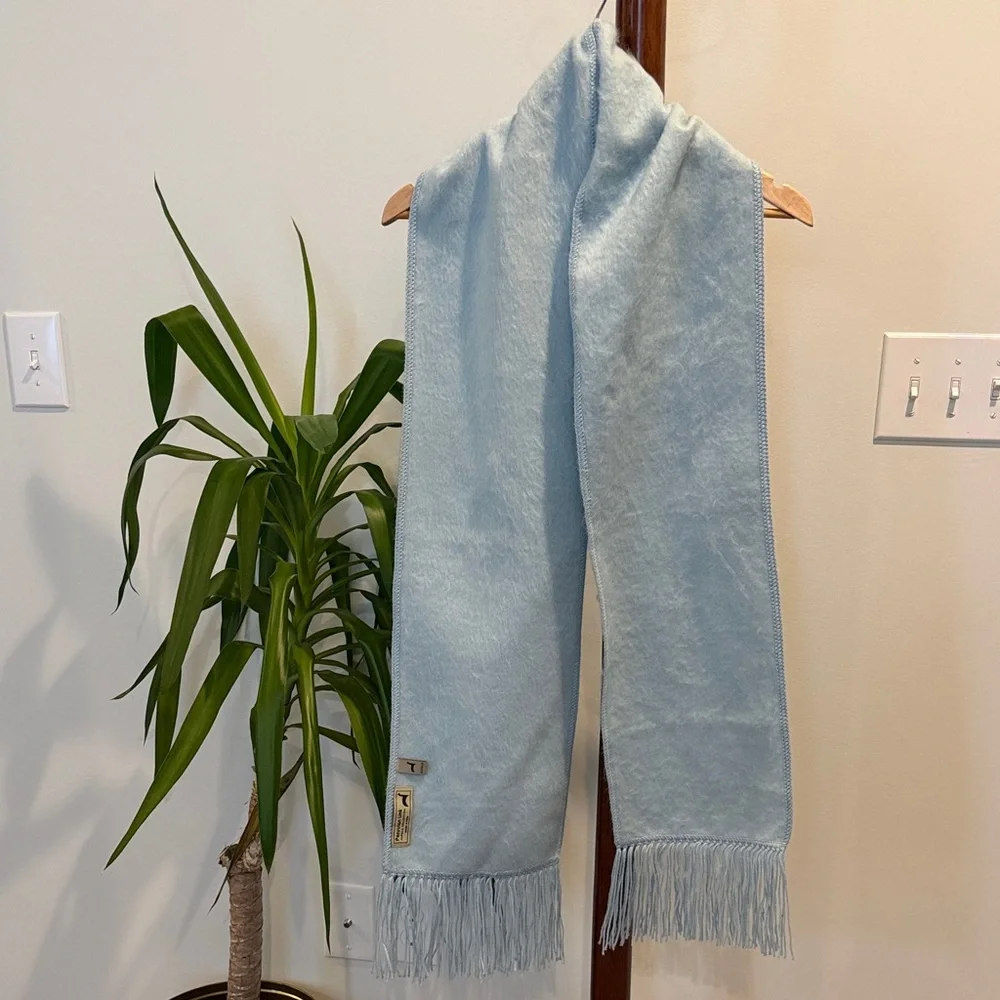 Alpaca Fur Light Blue Fringed Scarf Made In Peru