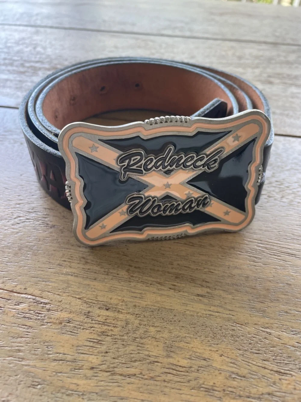 Leather Belt Redneck woman Buckle - Black/pink