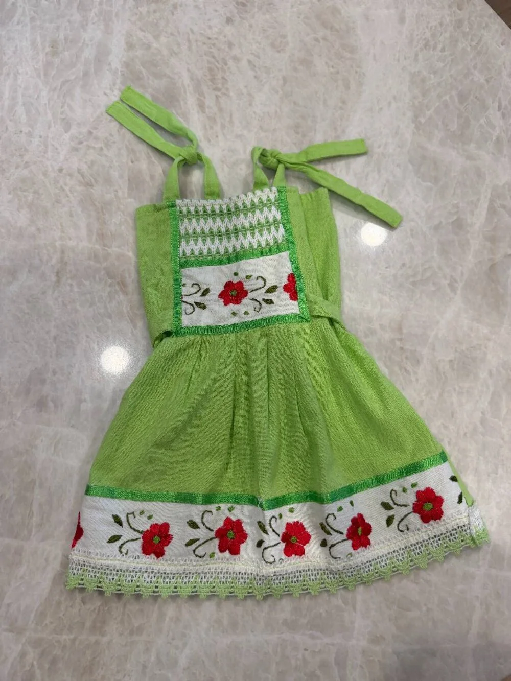 Girls 3T 4T Mexican Embroidered Floral Dress Lime Green Fiesta