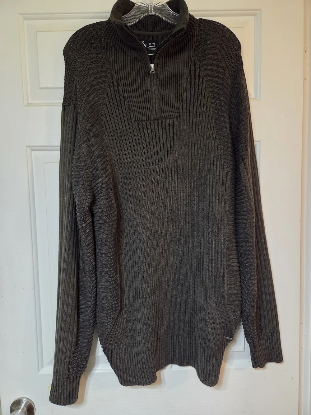 Dark Black By Projerk Raw  Men's Half-Zip Ribbed Sweater - Dark Green