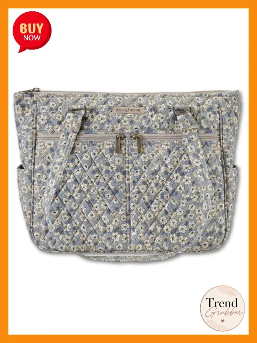 Quilted Cotton Tote with Multiple Pockets Shoulder Bag