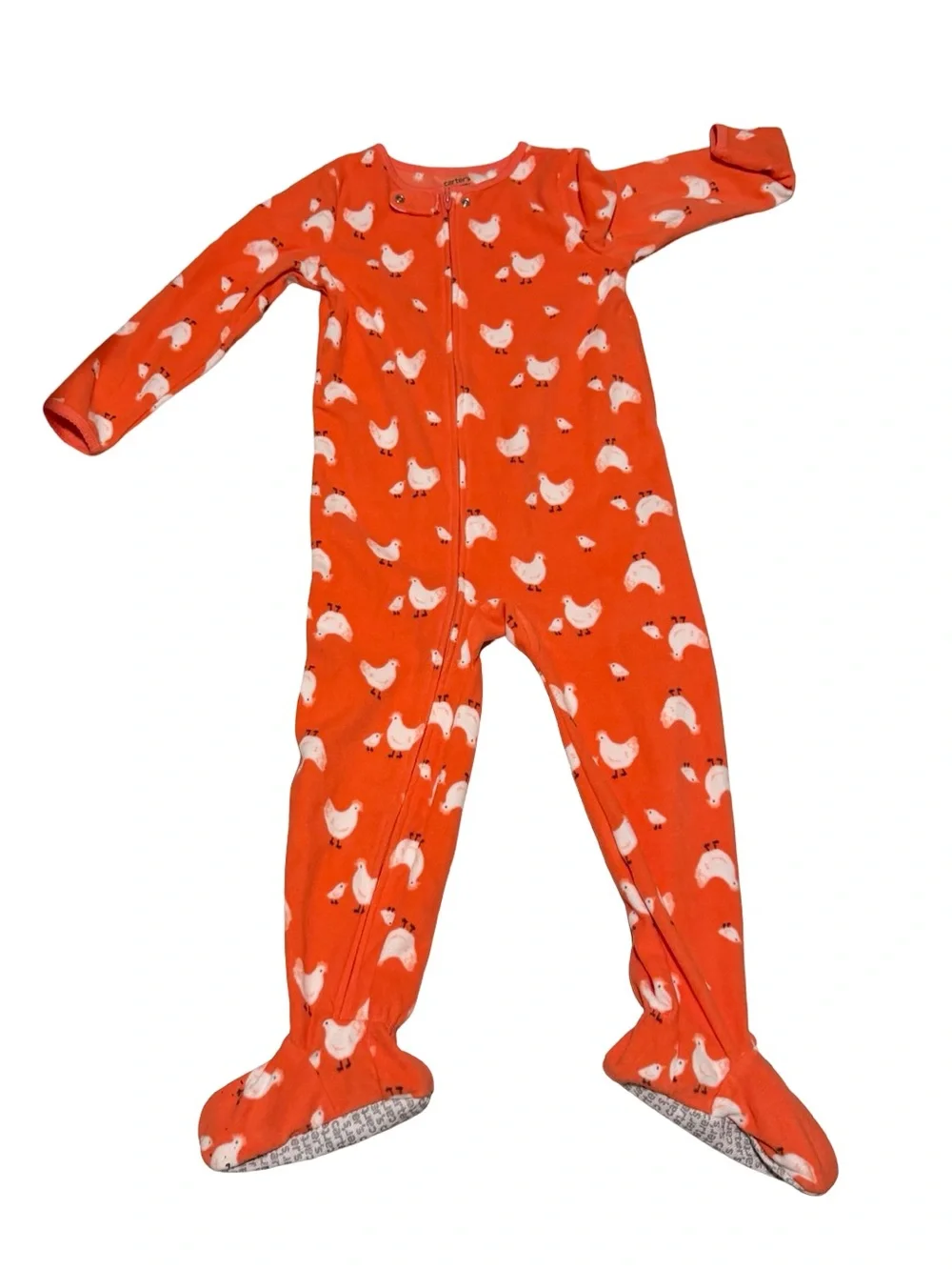 Carter’s Girls Orange Chicken Print Fleece Footed Pajamas Size 5T