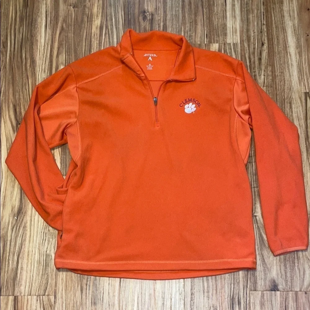 Antigua mens medium Quarter Zip Sweater fleece pullover Clemson orange embroider