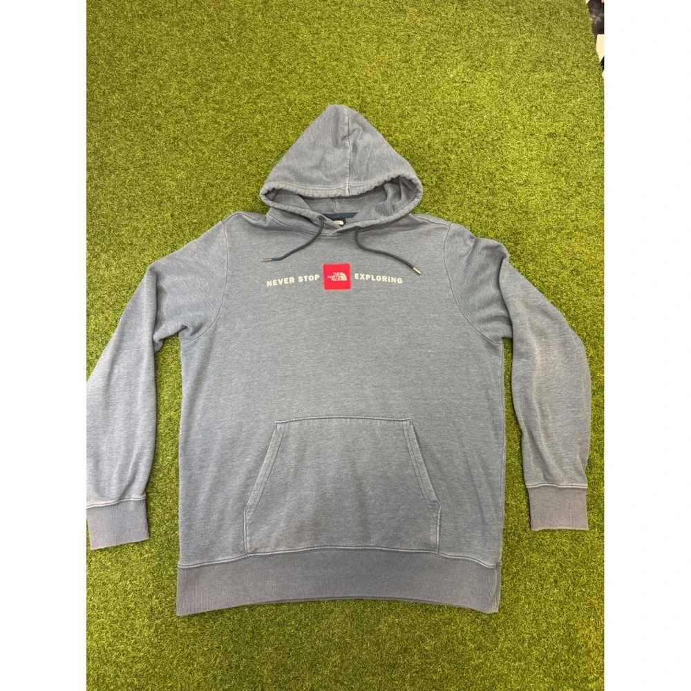 The North Face Hoodie Mens XL Blue Never Stop Exploring‎ Box Logo Pullover