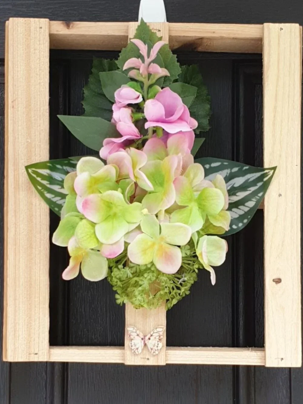 Hydrangea Flowers Wooden Wreath Butterfly Farm House Office Home Wall Door Decor